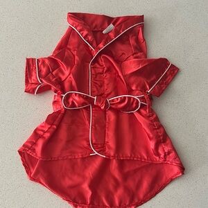 Red silky Valentine’s Day robe for dog